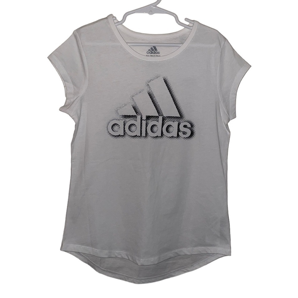 Adidas Girls Black/White Logo‎ Graphic Short Sleeve T-Shirt Size M (10/12)